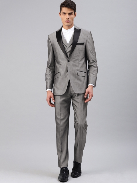 

Peter England Men Grey Self-Design Tailored Fit Tuxedo