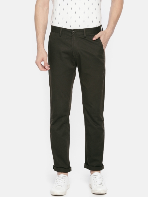 

Peter England Casuals Men Olive Green Slim Fit Solid Chinos