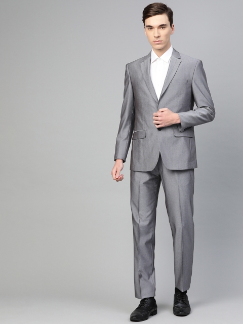 

Peter England Men Grey Self Design Tailored Fit Single-Breasted Suit