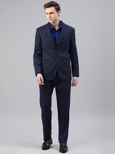 

Peter England Men Navy Blue & Black Self Design Single-Breasted Neo Slim Fit Formal Suit