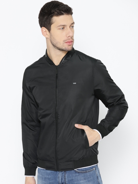

Peter England Casuals Men Black Solid Bomber Jacket