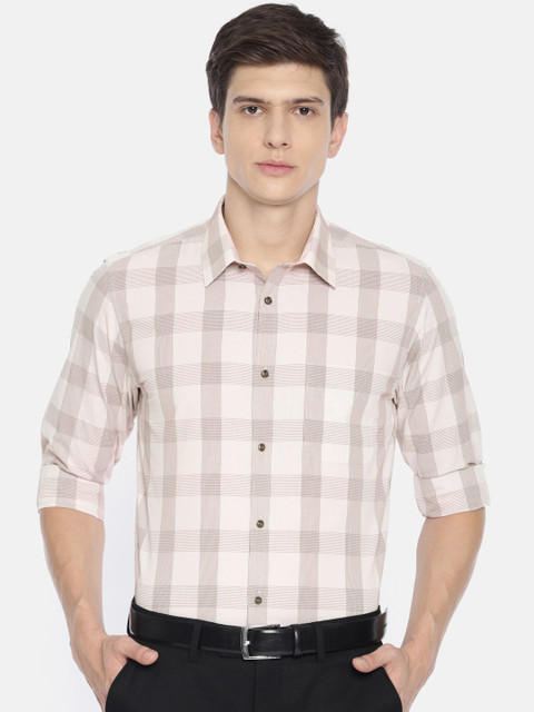 

Peter England Men Beige & Brown Slim Fit Checked Formal Shirt