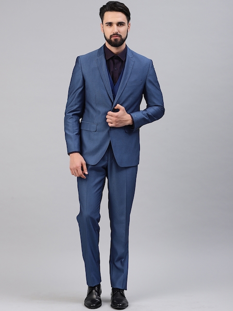 Peter England Men Blue Self-Design Neo-Slim Fit Single-Breasted Formal Suit