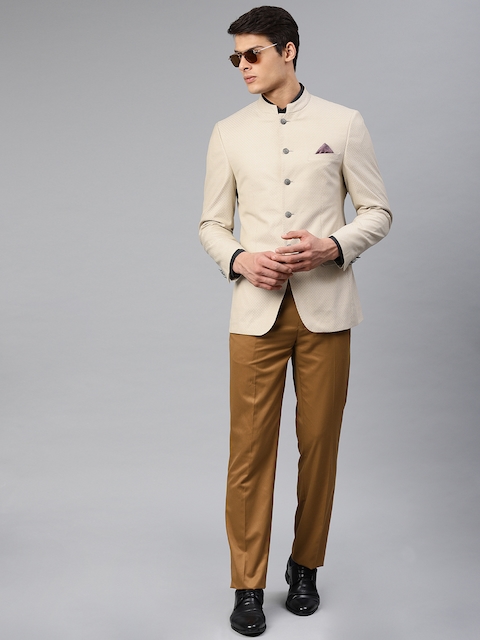 Peter England Khaki Tailored Fit Single-Breasted Formal Suit
