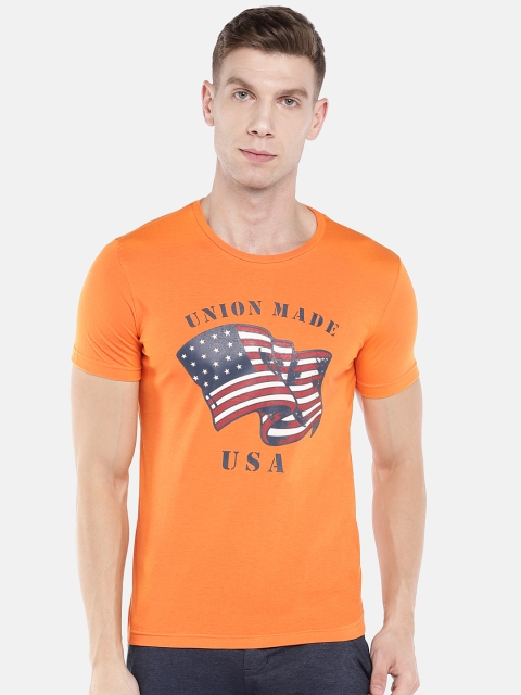 

Sweet Dreams Men Orange Printed Round Neck Pure Cotton T-shirt
