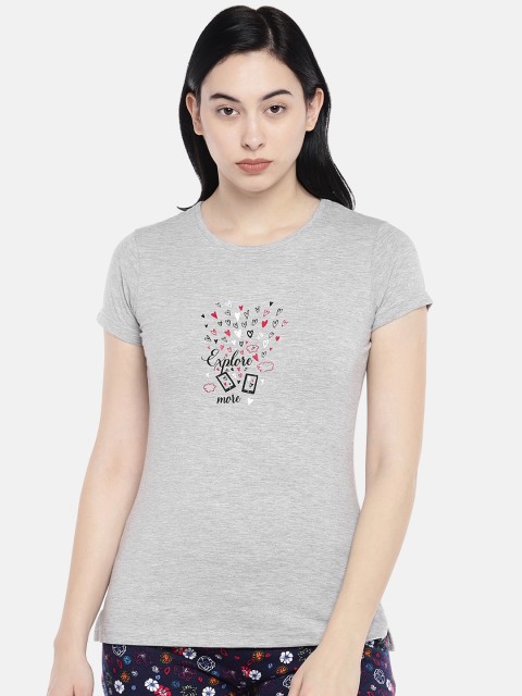 

Sweet Dreams Women Grey Melange Printed Round Neck Lounge T-shirt