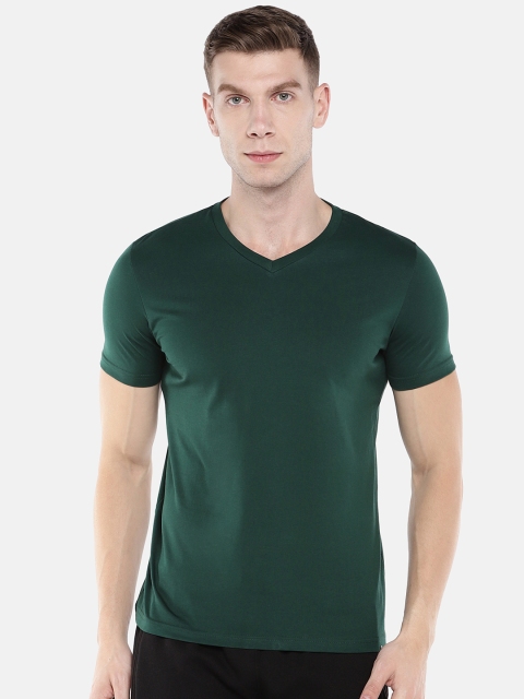 

Sweet Dreams Men Green Solid V-Neck Pure Cotton T-shirt