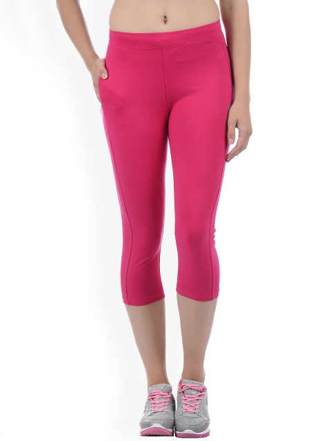 Women Fuchsia Pink Solid 3/4th Workout Tights