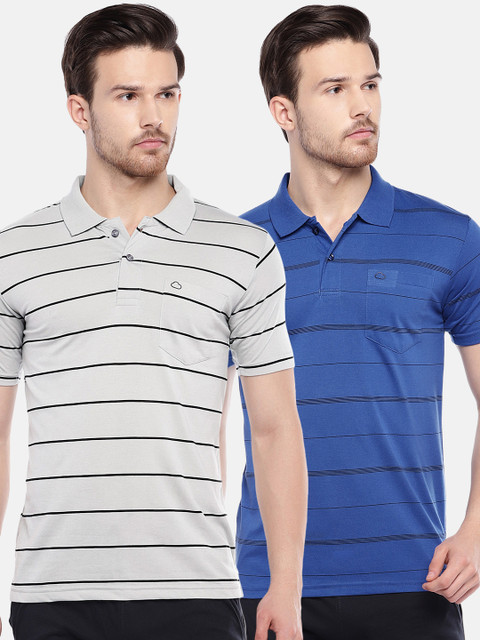 

Sweet Dreams Men Pack of 2 Striped Polo Collar Pure Cotton T-shirt, Grey