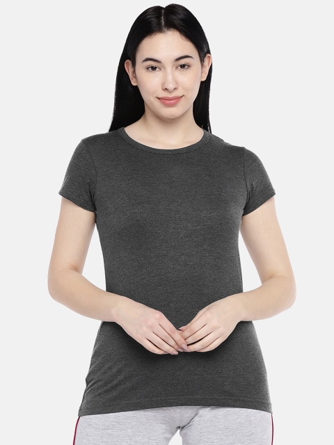 

Sweet Dreams Women Charcoal Solid Round Neck Pure Cotton T-shirt