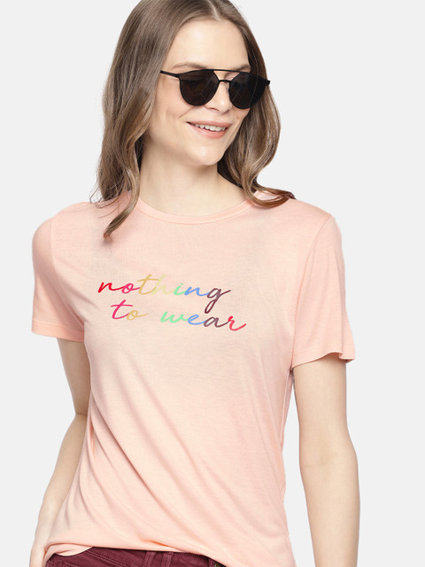 

Mast & Harbour Women Peach-Coloured Printed Round Neck T-shirt