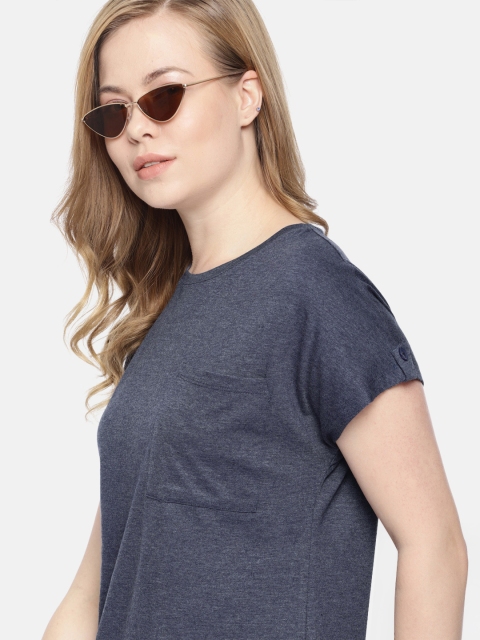 

Mast & Harbour Women Navy Blue Solid Round Neck T-shirt