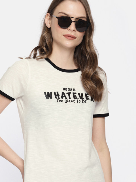 

Mast & Harbour Women Off-White Printed Round Neck T-shirt