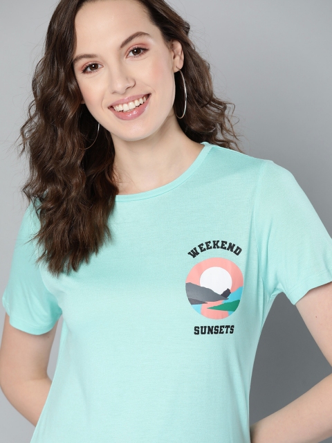 

Mast & Harbour Women Blue Printed Round Neck T-shirt