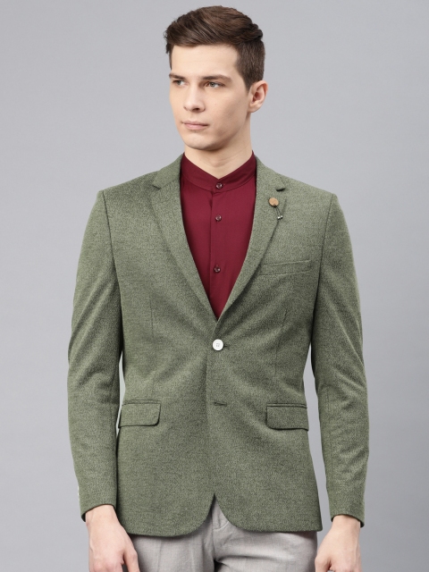 

Peter England Men Olive Green Solid Single-Breasted Neo-Slim-Fit Casual Blazer