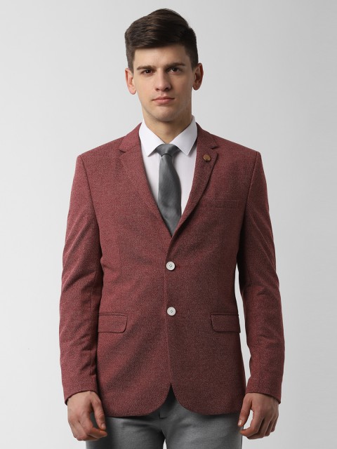 

Peter England Men Maroon Self-Design Single-Breasted Slim Fit Formal Blazer