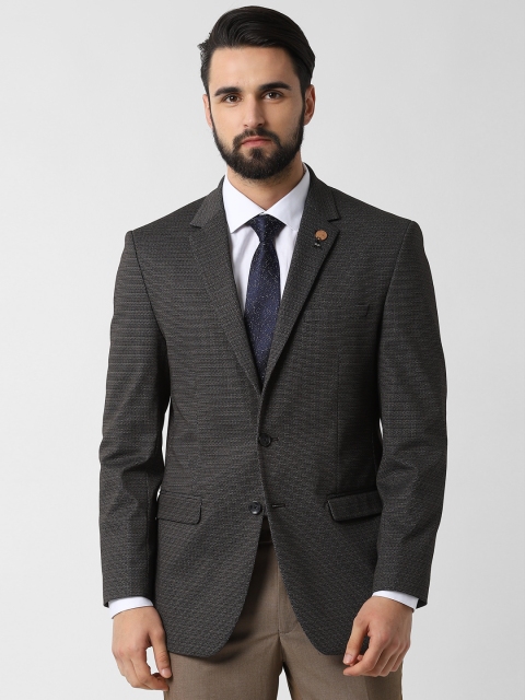 

Peter England Men Charcoal Grey Regular Fit Self-Design Single-Breasted Blazer
