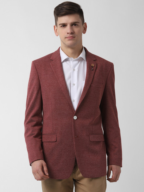 

Peter England Men Maroon Self Design Blazers