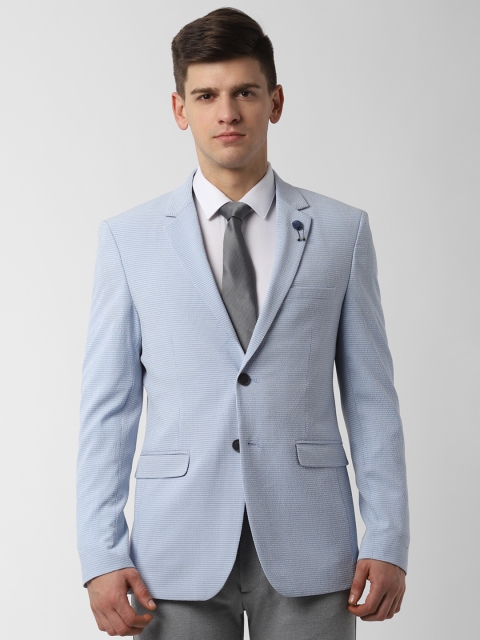 

Peter England Men Blue Self-Design Single-Breasted Slim Fit Formal Blazer