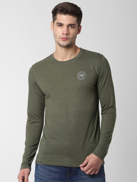 

Peter England Casuals Men Olive Green Solid Round Neck T-shirt