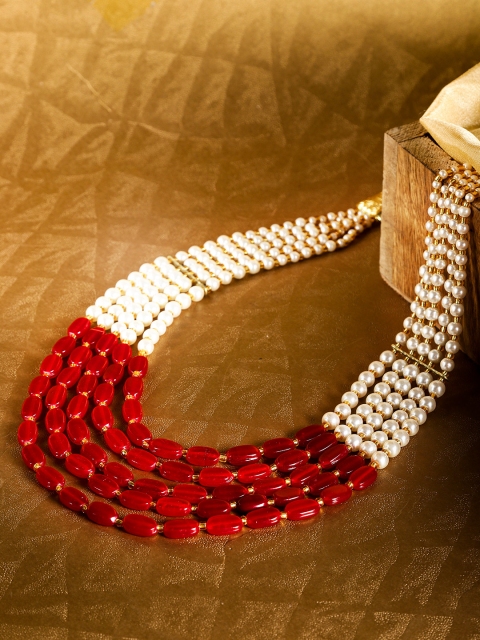 

Infuzze Red & Off-White Gold-Plated Beaded Layered Necklace