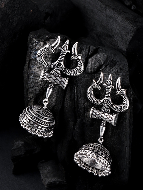 

Infuzze Silver-Plated Oxidised Trishul & Dome Shaped Jhumkas
