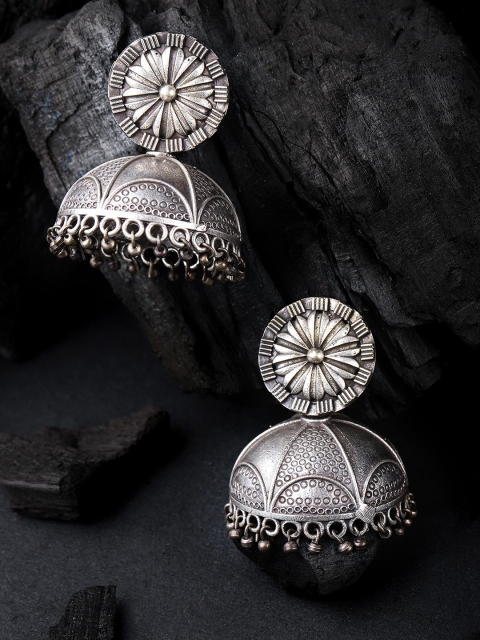 

Infuzze Silver-Plated Oxidised Dome Shaped Jhumkas