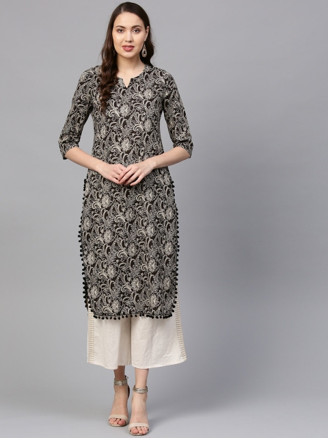 

SOJANYA Women Black & Beige Printed Straight Kurta