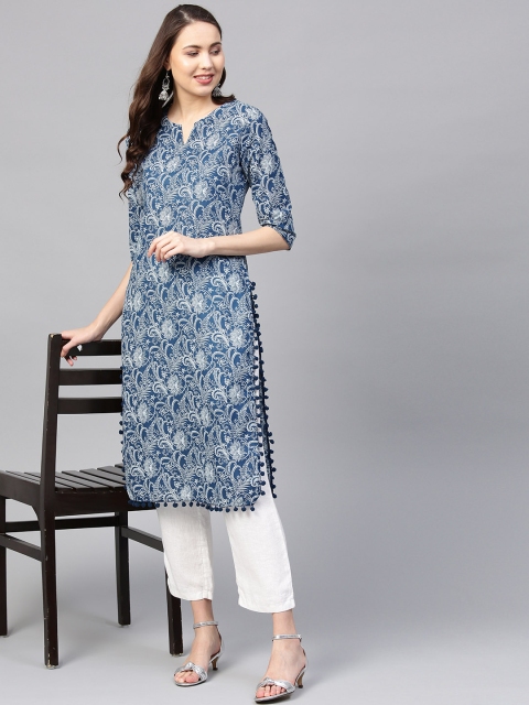 

SOJANYA Women Blue & White Printed Straight Kurta