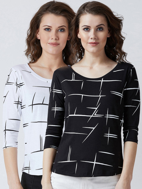

The Dry State Women Pack of 2 Printed Slim Fit T-shirts, Black