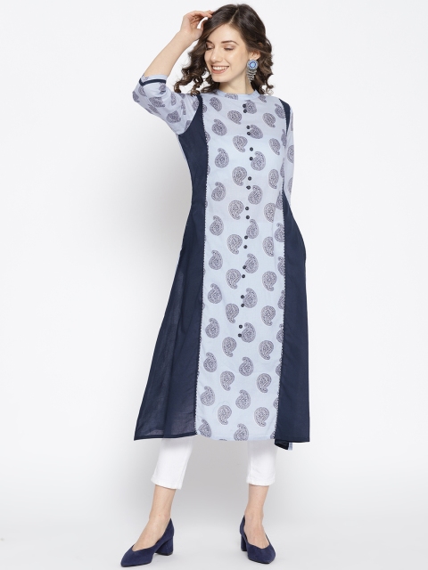 

HERE&NOW Women Blue Paisley Printed A-Line Kurta