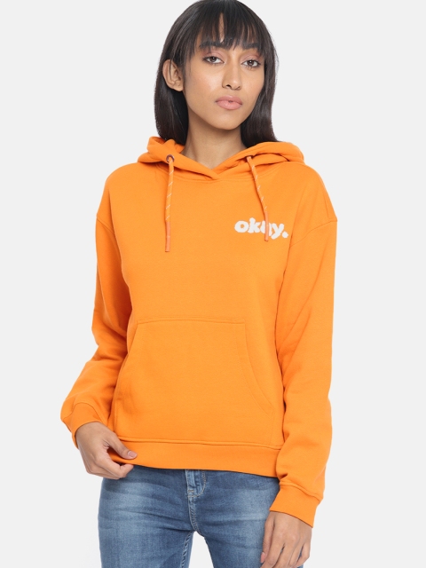 

ONLY Women Mustard Yellow Solid Hooded Pullover Sweatshirt