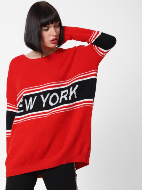 

ONLY Women Red Self Design Sweater