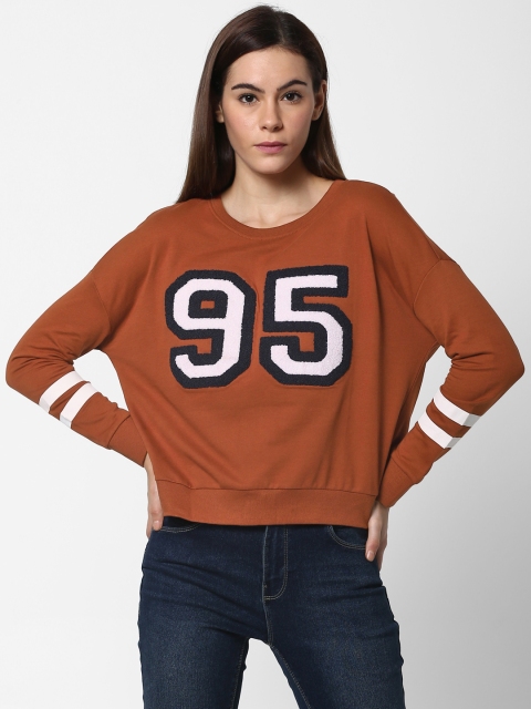 

ONLY Women Brown Self Design Sweatshirt