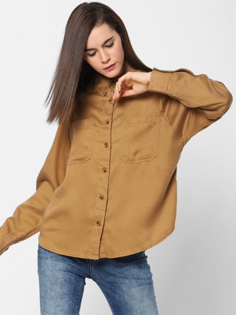 

ONLY Women Mustard Yellow Regular Fit Solid Casual Shirt