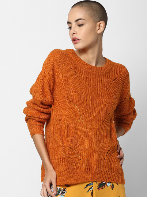 

ONLY Women Rust Orange Solid Sweater