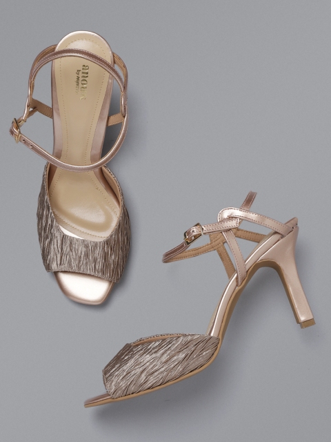 

Anouk Women Gold-Toned Textured Slim Heels
