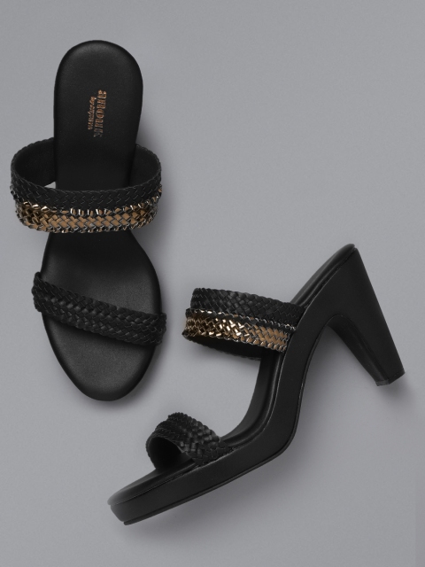 

Anouk Women Black & Gold-Toned Braided Block Heels