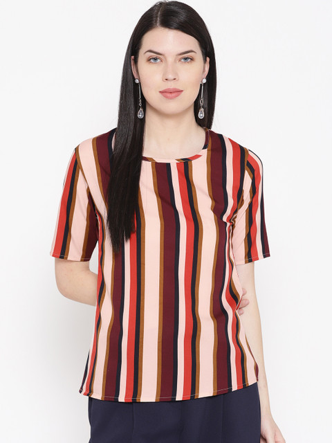 

ANTS Women Peach-Coloured & Burgundy Striped Top