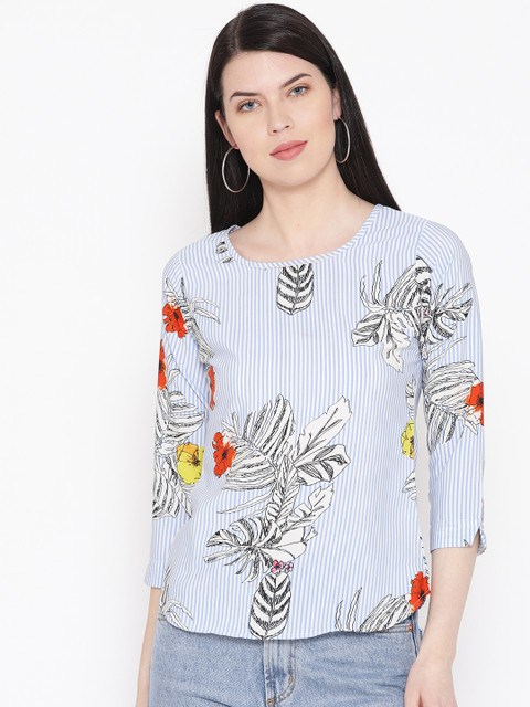 

ANTS Women Blue & White Floral Printed Top