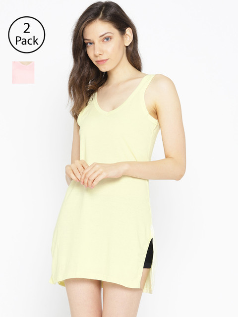 

Lady Lyka Pack of 2 Long Slip Camisoles CAMI-MIDI-2CMB, Yellow