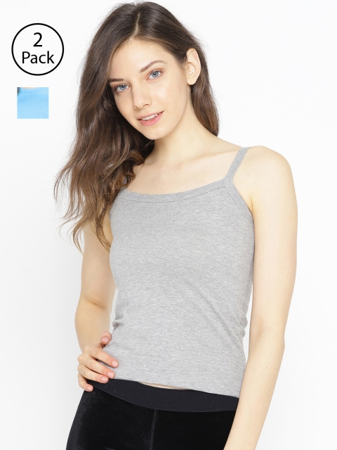 

Lady Lyka Pack of 2 Spaghetti Top Camisoles CAMI-15, Grey melange