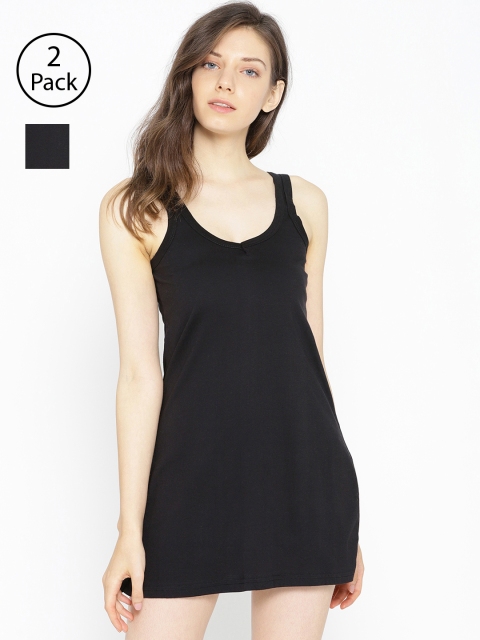 

Lady Lyka Pack of 2 Long Slip Camisoles CAMI-MIDI-2CMB, Black
