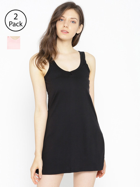

Lady Lyka Pack of 2 Long Slip Camisoles CAMI-MIDI-2CMB, Black