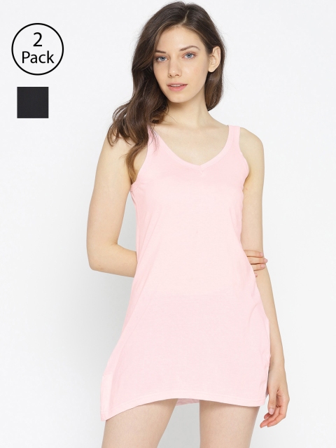 

Lady Lyka Pack of 2 Long Slip Camisoles CAMI-MIDI-2CMB, Pink