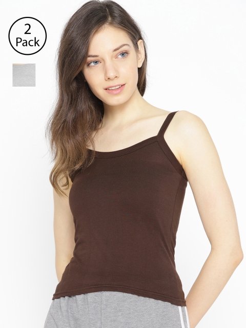 

Lady Lyka Pack of 2 Spaghetti Top Camisoles CAMI-15, Brown