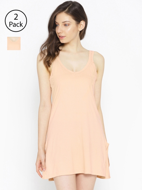 

Lady Lyka Pack of 2 Long Slip Camisoles CAMI-MIDI-2CMB, Beige