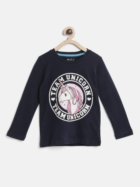 

Lazy Shark Girls Navy Blue Printed Round Neck T-shirt