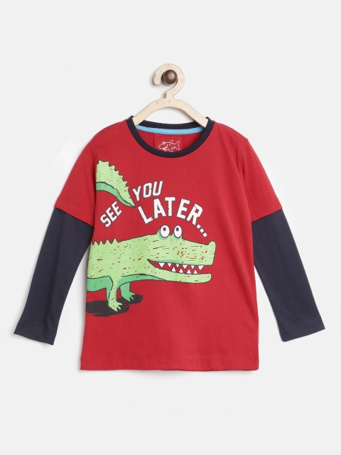 

Lazy Shark Boys Red & Green Printed Round Neck T-shirt