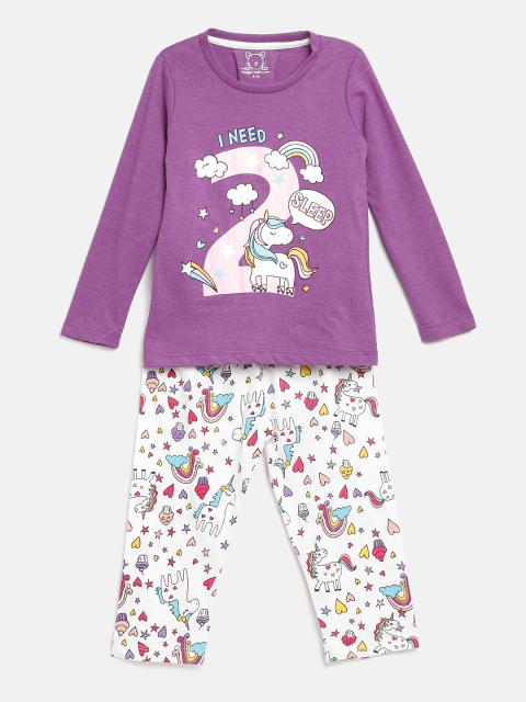 

Lazy Shark Girls Purple & White Printed Night Suit